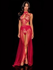 NWT Honey Birdette Women’s RED Esme Crimson Sheer Skirt picture