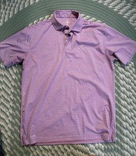 Rhoback Men's Performance Polo Shirt Blue/Pink Stripe, Size Medium, Golf picture