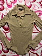 Vintage Morgan de Toi Y2K Tan Deep V Neck Long Sleeve Top Size 1 Made USA picture