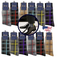 3-12 Pair Plaid Pattern First quality Multi color Men's COTTON Dress Socks 10-13 picture