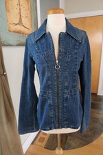 Henry Duarte LA denim jean jacket front zipper silver circle flared sleeves Y2K picture