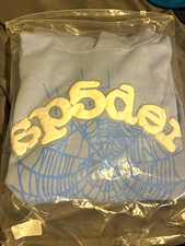     Brand new Sp5der Blue Web Rhinestone Hoodie Size Medium picture