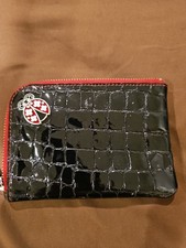 Brighton Leather Wallet Swarovski Crystals Ladybug Faux Black Croc, Card Slots picture