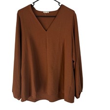 JODIFL Women's Brown V-Neck Long Sleeve Textured Tunic Top Size L Boho picture