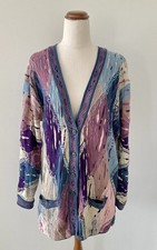 Vintage 90's COOGI Australia 3D Textured Knit Cardigan Mercerised Cotton Sz S picture