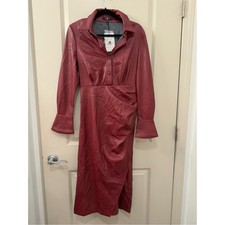 NWT 7 For All Mankind Long-Sleeve Faux Leather Dress in Deep Red Bell Sleeve picture
