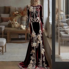 Spooky Skull Round Neck Dress Halloween Masquerade Performance Clothing Women's picture