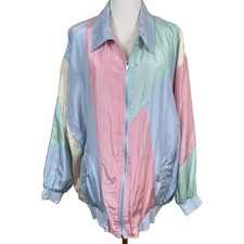 Vintage Blair Silk Patchwork Bomber Jacket Women 3XL Multi Pastel Colorblock picture