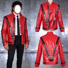 Michael Jackson Thriller MJ Red Faux Leather Jacket Halloween Costume Cosplay picture