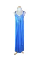 Vintage Vanity Fair Size S Long Blue Nylon Nightgown Sleeveless picture