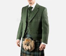 Scottish Men's Lovat Green Argyle Jacket Handmade Kilt Jacket With 5 Button Vest picture