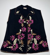 True Vintage Guillermo Guevara Vest Wool Embroidered Souvenir Mexico Large 40s picture