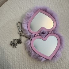 Huda Beauty Purple Heart Charm Key Chain Faux Fur Accents Mirror Keychain picture
