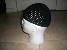 Adult Handmade Crochet Skull Cap Muslim BLACK Koofi Kufi Prayer Islam Beanie picture