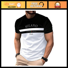 Men's Color Block Graphic Tee - Short Sleeve Letter Print T-Shirt, Casual Top picture