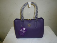 Joy Mangano E*Lite Leather Satchel Purple Handbag picture