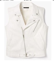 Theory White Leather Belted Moto Vest Jacket NWT Sz S Orig. $855 picture