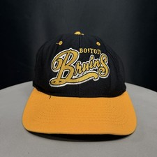 Vintage 90s RARE Nutmeg Boston Bruins Script Black Snapback Hat NHL Hockey Cap picture