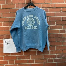 Vintage 60s Flock Print Sweatshirt Champion Running Man Baby Blue Great Size picture