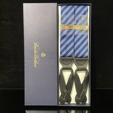 Brooks Brothers Suspenders Men's Braces BLACK BLUE Leather Adjustable NIB BB06 picture