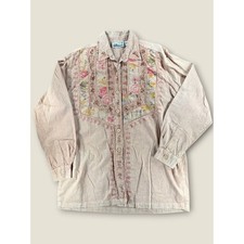 Creazioni Effeci Vintage Embroidered Floral Patchwork Cotton Shirt Peach Large picture