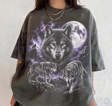 Vintage Wolf 90s Graphic T Shirt, Moonlit Wilderness Retro Spirit Tee picture