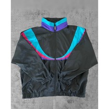 Vintage 80s 90s Chevron Colorblock Windbreaker Jacket 24W - Plus Retro Neon picture