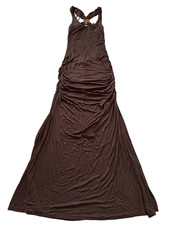 SKY Women's Brown Rayon Spandex Dress Wooden Accent Made USA Size Medium picture