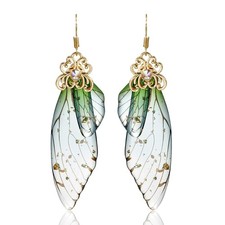 BELLA-Bee Butterfly Wing Drop Dangle Earrings Gold Plated middle, Green picture