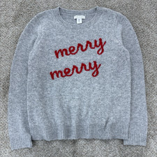 Cupcakes And Cashmere Merry Merry Pullover Sweater Womens M Heather Gray Holiday picture