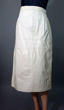 Vintage G-III Leather Designs White Leather Midi Pencil Skirt Satin Lined 32 New picture