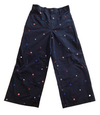 Free Assembly Women's Embroiderd Nautical Hi Rise Crop Wide Leg Dark Navy Sz 4-6 picture
