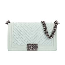 Pre-Owned Chanel Boy Light Blue Leather Shoulder Bag 23229547 picture