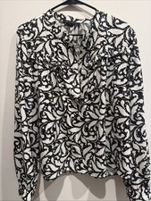Zac & Rachel Women's XL Black And White  Button Up Balloon Sleeve Blouse picture
