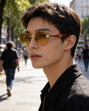 Maybach The Artist Gold Round Sunglasses Yellow Lens Luxury Frame 56-17-140 picture