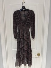 Maje Lurex Wrap Dress 36 US 4 Brown Metallic Tiered Ruffle Midi NWT $595 picture