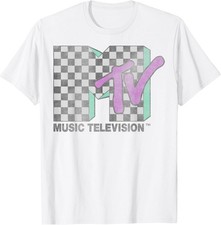 Retro MTV Checkered Distressed Logo Graphic T-Shirt - Short Sleeve picture