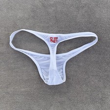 H.E.Arts silicone SLUT logo custom Print Mens White nylon thong underwear picture