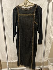 Geoffrey Beene Vintage Sheer Metallic Dress Black Gold Lace Trim 12  picture