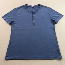Burberry Brit T-Shirt Henley Mens Medium Blue Logo Short Sleeve Cotton Casual picture