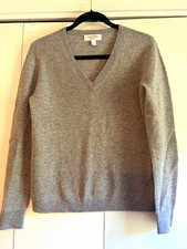 Nordstrom Gray Solid 100% Cashmere Knit V-Neck Pullover Sweater Long Sleeve S picture