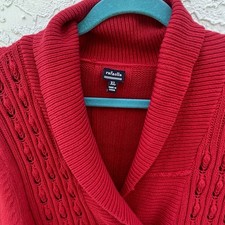Rafaella Women's XL Red Cable-Knit Shawl Collar Button Cardigan Sweater picture