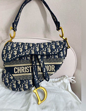 Dior Saddle Oblique Jacquard Canvas Shoulder Bag Blue Beige Gold HW Strap picture