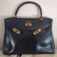 Hermes Kelly 32 Box Vintage Black Leather Gold Hardware Bag picture