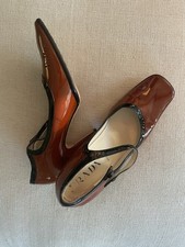 VTG PRADA 1990 Mary Jane Burnt Orange/Brown Patent Leather Heels picture