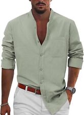 TUREFACE Mens Casual Button Down Long Sleeve Cotton Linen Dress Shirts Regular F picture