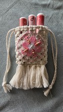 Handmade macrame Drawstring Pouch Bag, Beaded Fringe and ñanduti design picture
