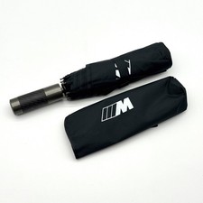 BMW M Folding Umbrella Black Carbon Pattern Handle Auto Open Close NWT picture