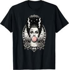 Gothic Monster Bride Bubblegum Vintage Halloween Graphic T-Shirt Women's Black picture