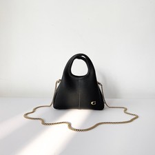 Coach Mini Lana Bag Black Pebbled Leather Chain Crossbody Handbag C Logo Purse picture